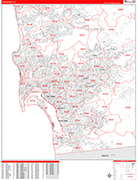San Diego  Wall Map Red Line Style